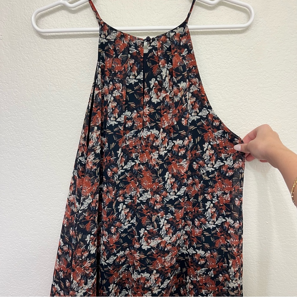 Lush Red Maroon Black White Floral Flowy Dress Size S